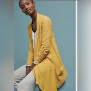 Anthropologie Saturday Sunday Womens Yellow Ribbed Fleece Cardigan Sweater XL